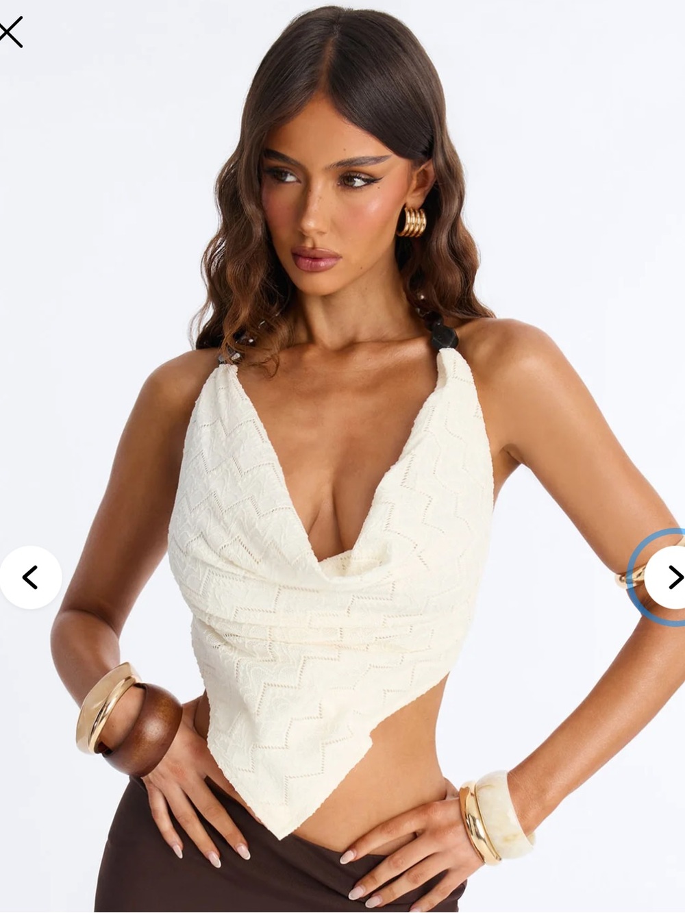 NWT Fashion Nova Leilani Beaded Textured Cowl Neck Halter Top - Cream